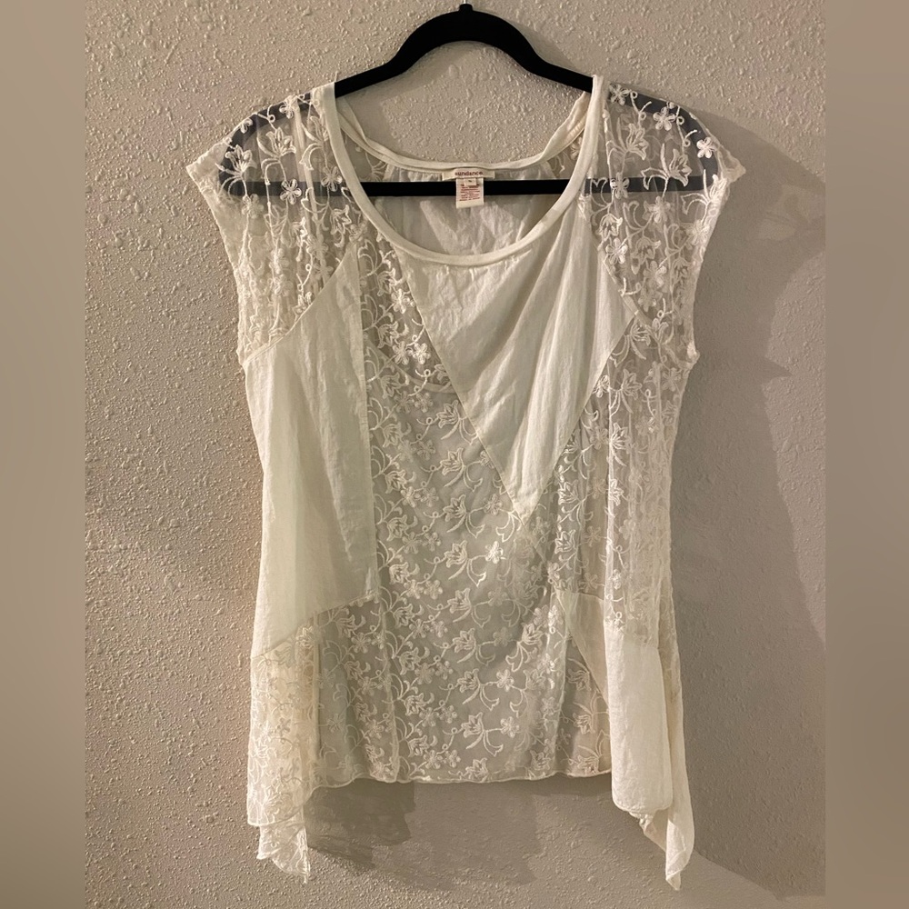 Sundance white lace top with tank liner size small